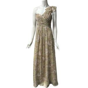 Adrianna Papell One Shoulder Floral Chiffon Love Story High Waist Cottage Core G